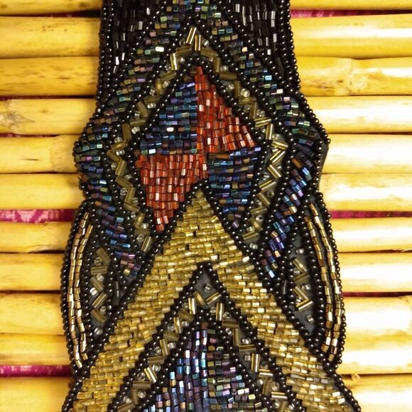 EUC VINTAGE MAJID Unique Glass Beaded Multicolored Diamond Patterned Belt 32-34 - Picture 11 of 13